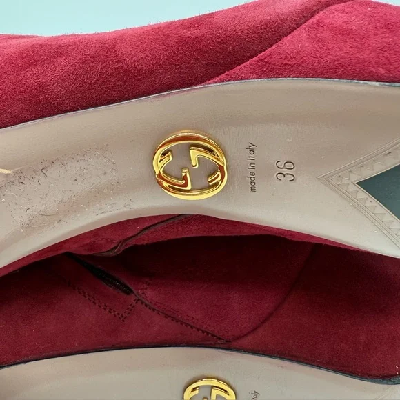 Gucci Kid Suede Red Platform Ankle Boots High Heel EU 37.5 US 7.5 - Picture 12 of 17